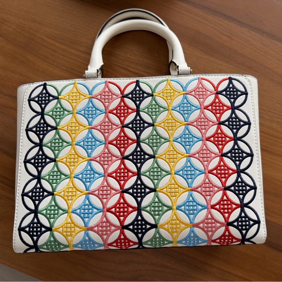 Multicolor Embroidery Patterned Purse with Shoulder Strap. White satin lining. - Picture 4 of 9
